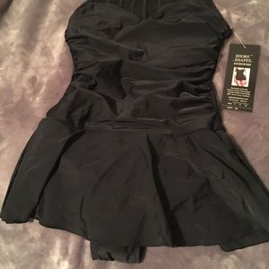 Black swimsuit with built-in skirt